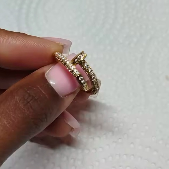 Juste Un Clou Nail Gold Zirconia Adjustable Ring - Picture 10 of 14